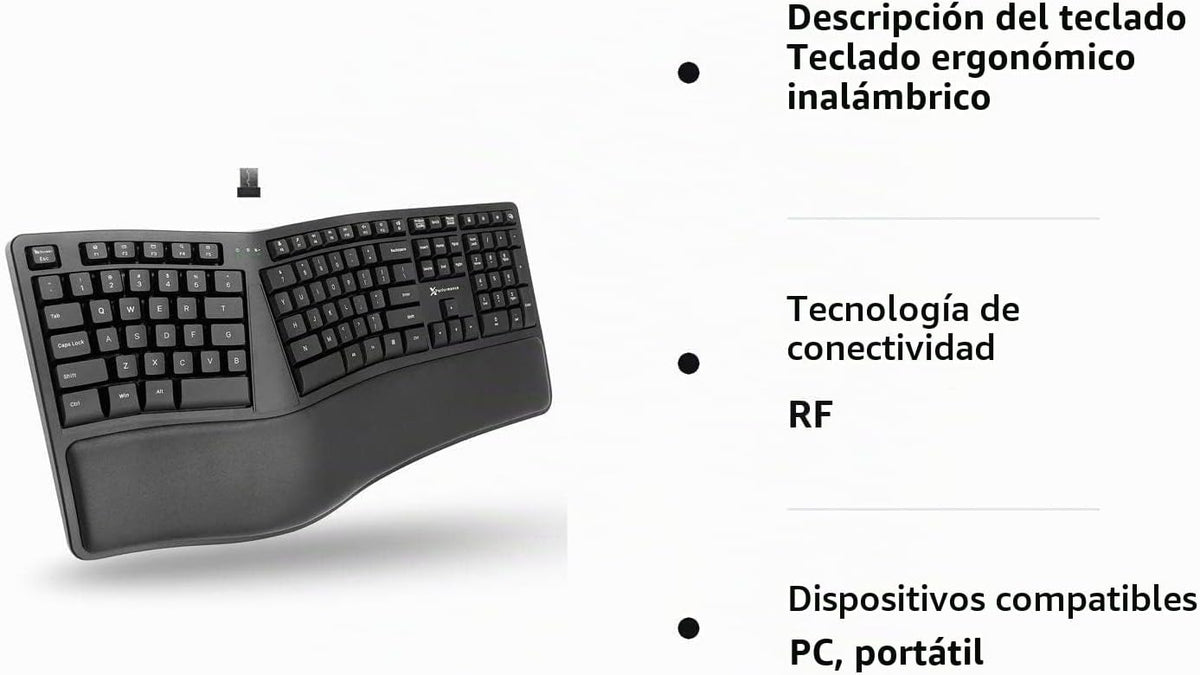 X9 Teclado ergonómico inalámbrico con reposamuñecas - Tu comodidad...