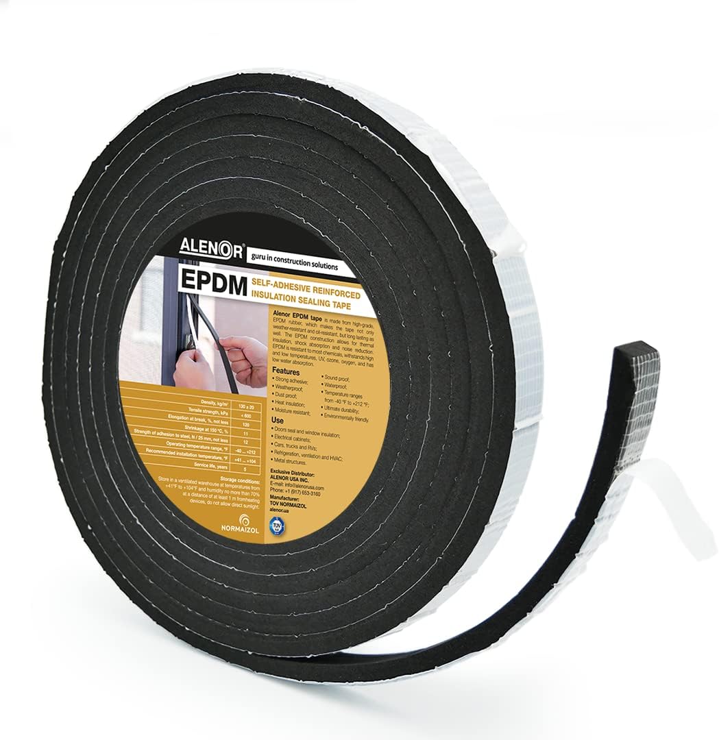 Alenor EPDM Cinta aislante de espuma negra autoadhesiva de 2\/5 x 1...
