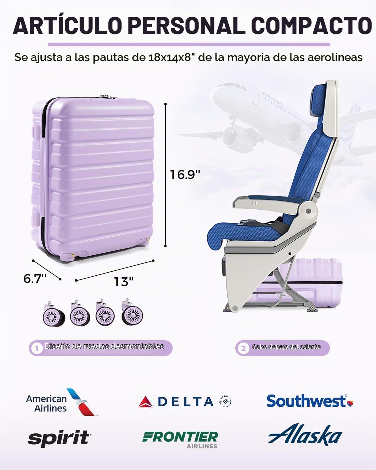 Lekespring Equipaje de mano de 16 pulgadas con estuche de cosmético...
