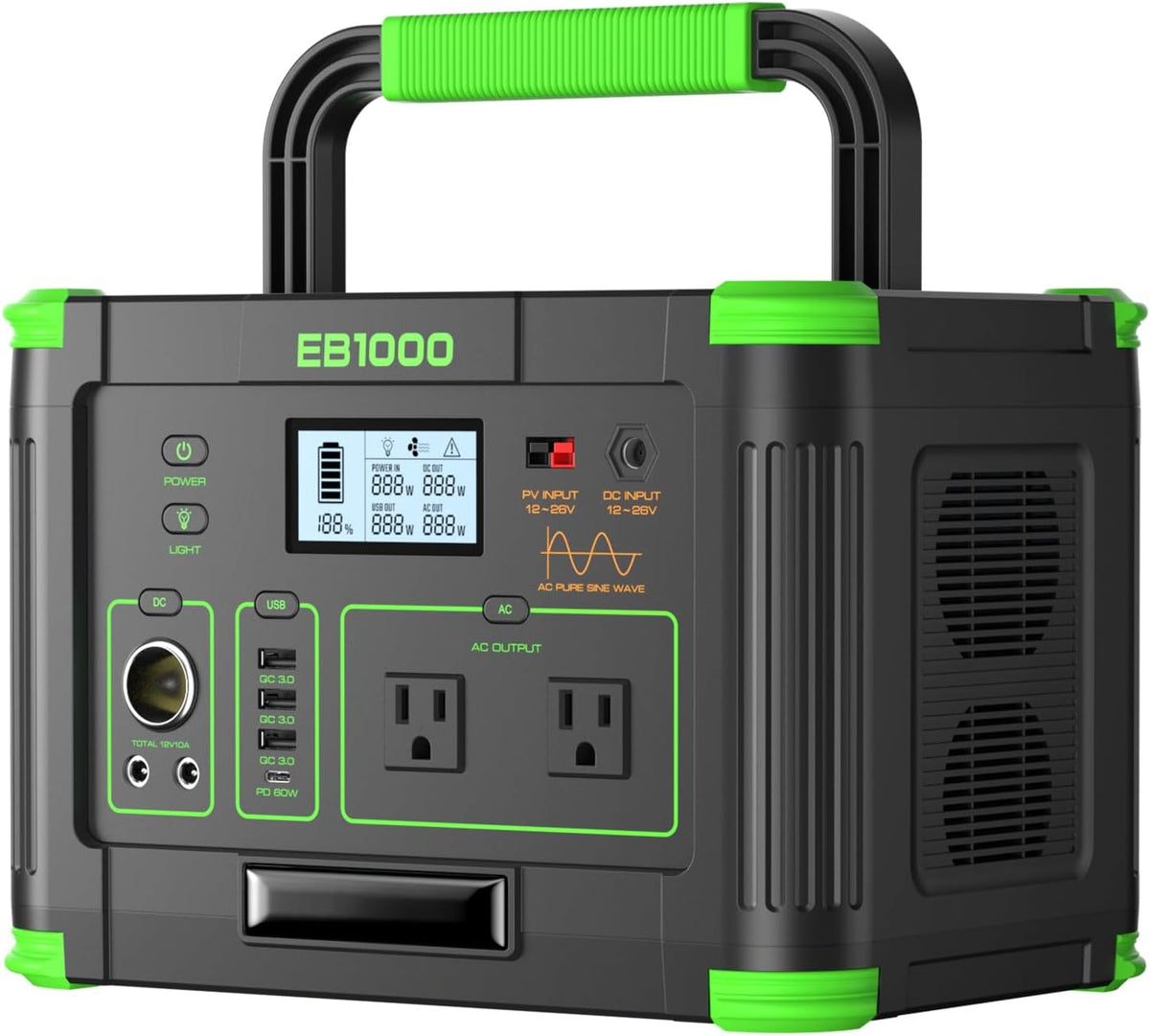 GRECELL 999Wh generador solar 1000W estación de energía portátil pa...