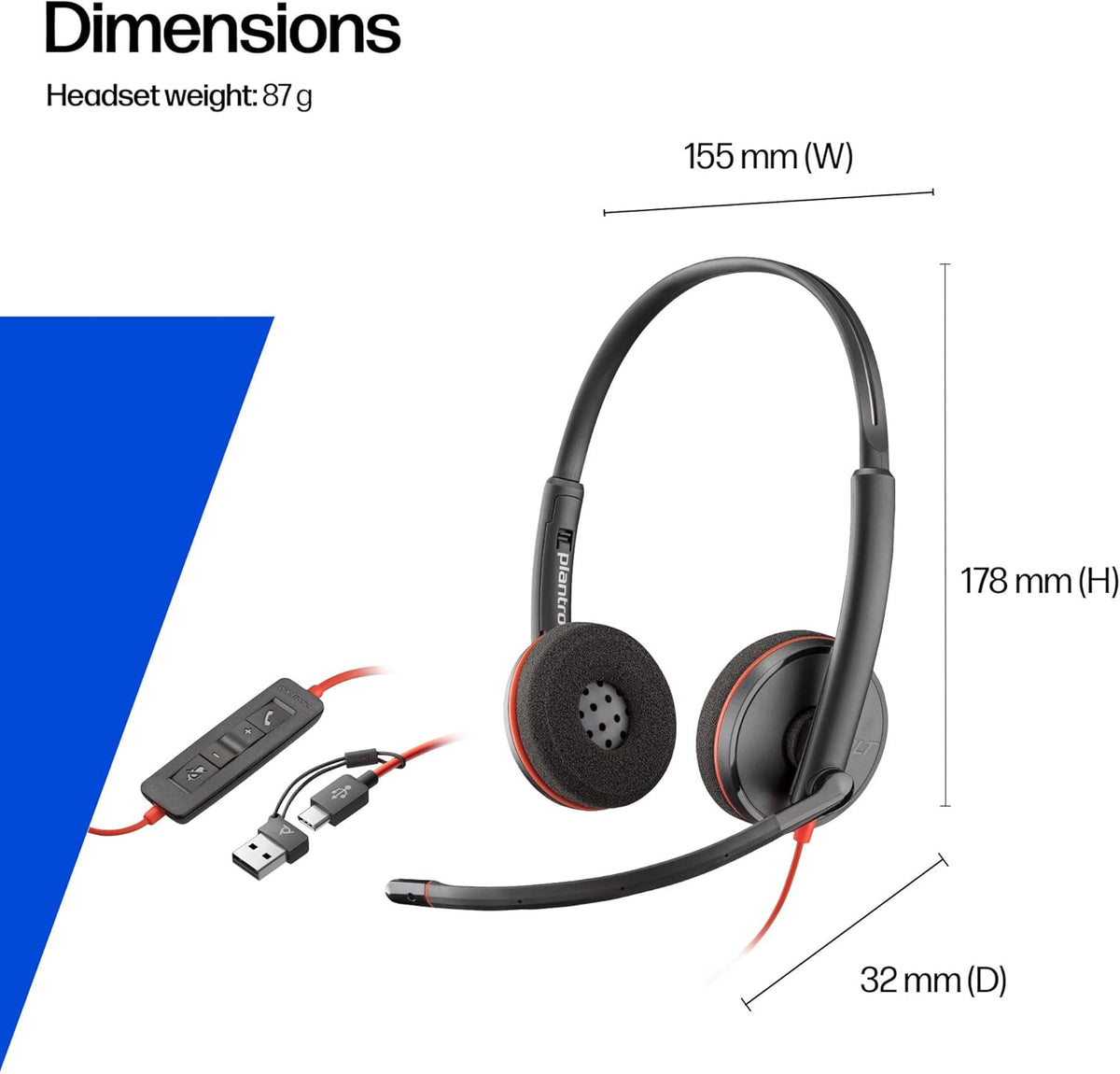 Poly Blackwire 3220 Auriculares USB con cable con micrófono con can...