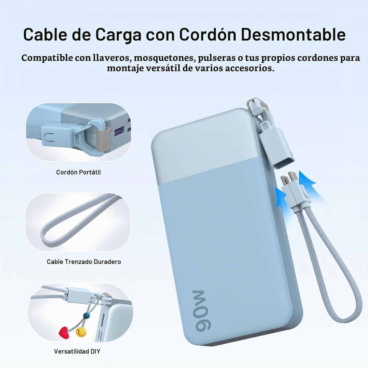 Cargador portátil NOBIS 20000mAh 90W Power Bank con cable desmontab...