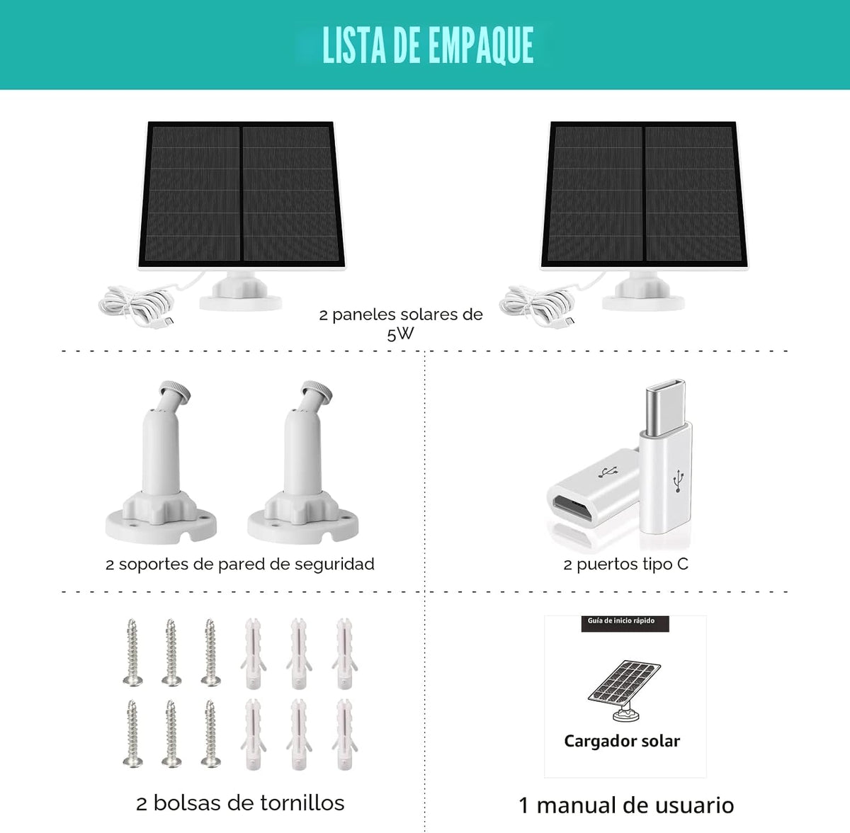 Panel solar para cámara de seguridad, panel solar USB de 5 W para m...