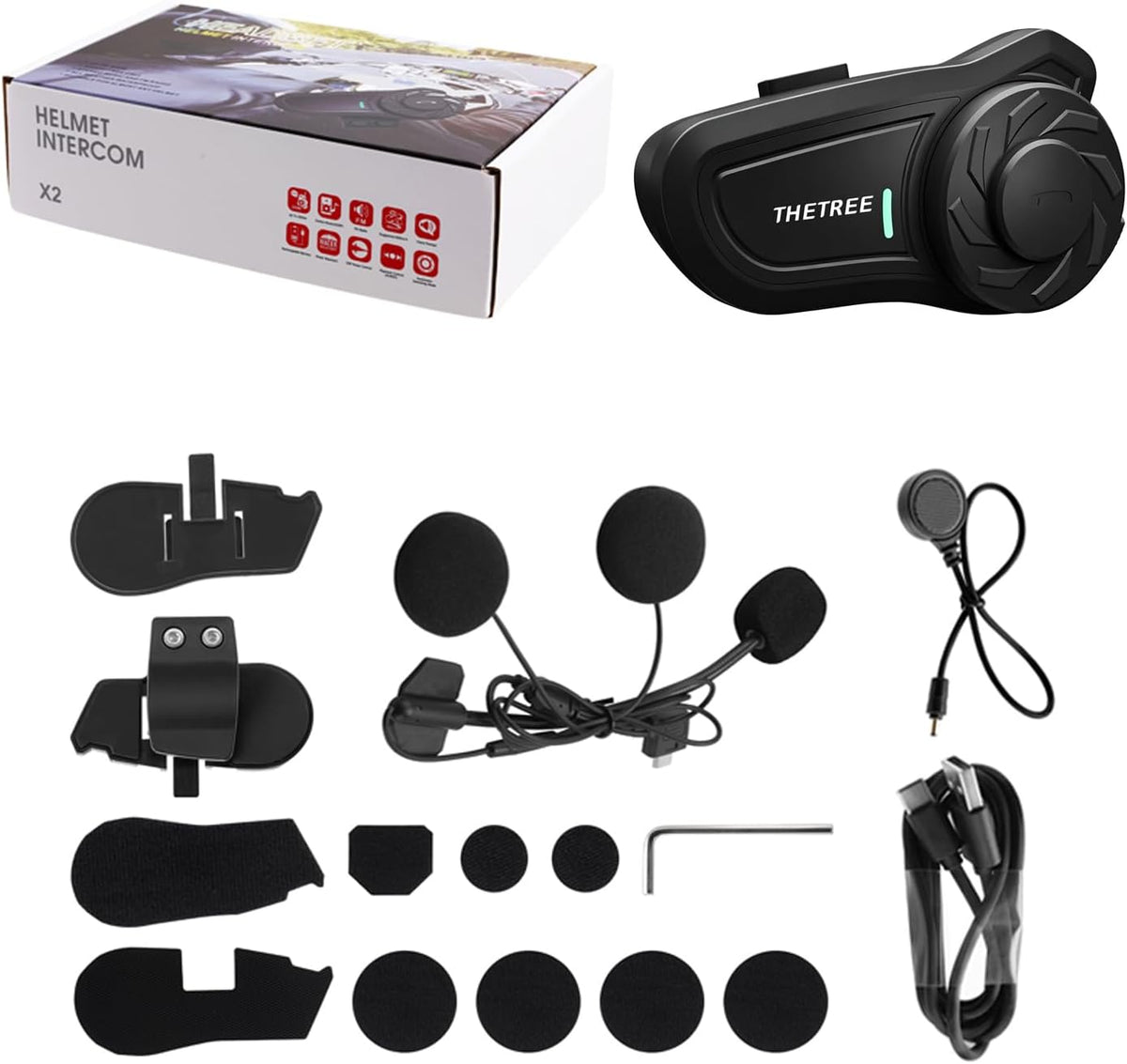 THETREE Intercomunicador Bluetooth para casco de motocicleta, comun...