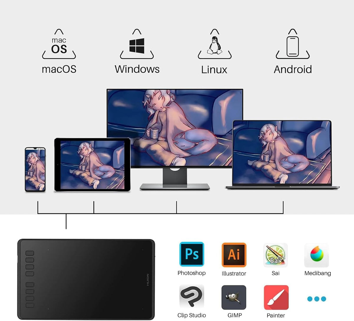 HUION Inspiroy H950P Tableta de dibujo de 8x5 pulgadas 8192 Presión...