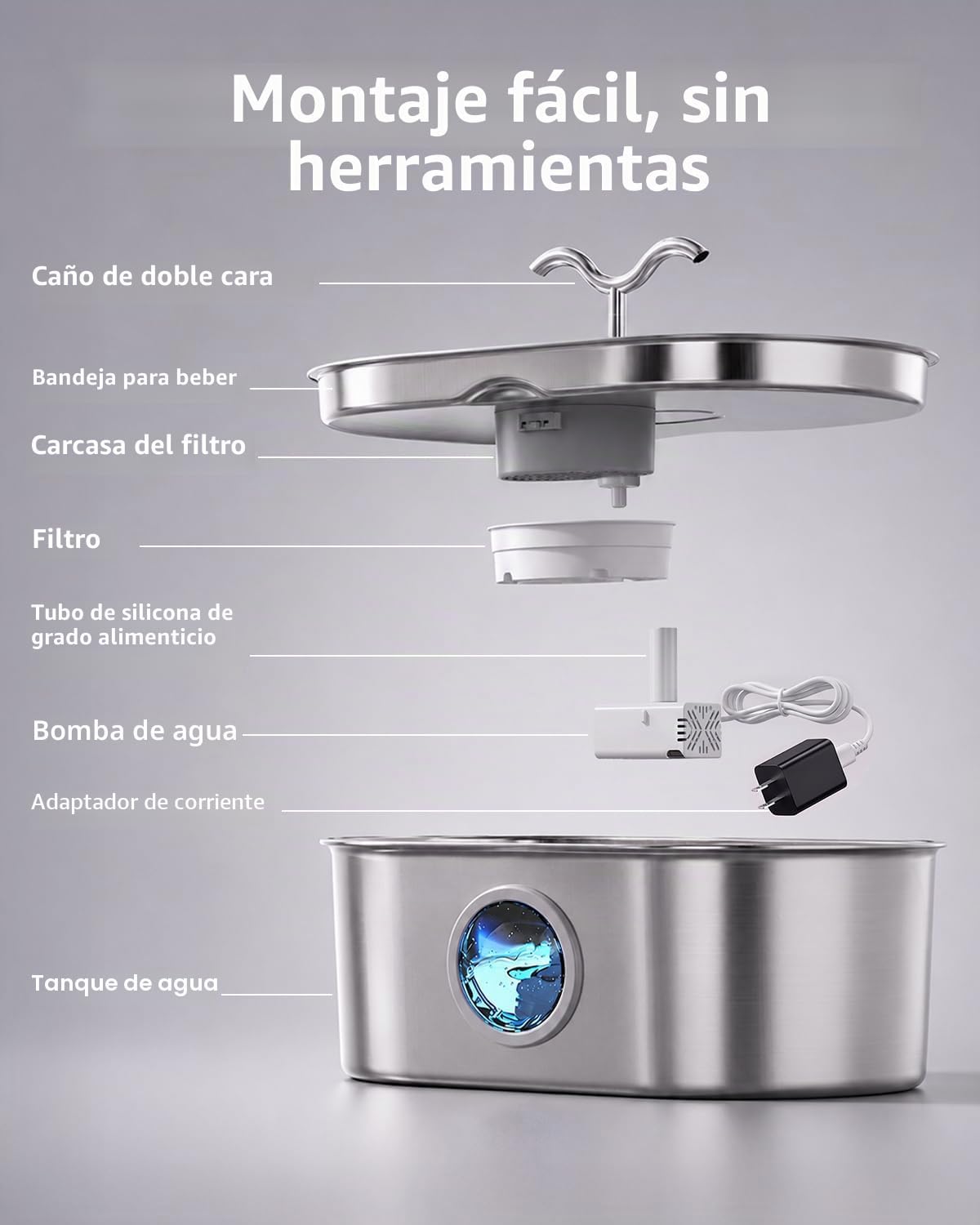 Fuente de agua para perros, fuente de agua de acero inoxidable de 2...