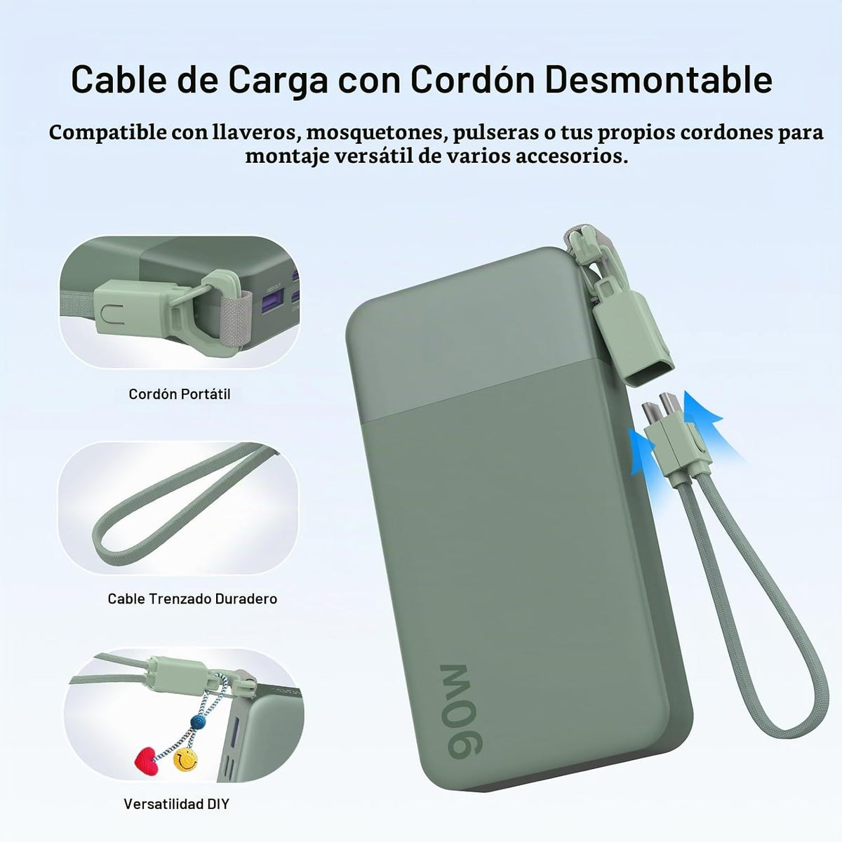 Cargador portátil NOBIS 20000mAh 90W Power Bank con cable desmontab...