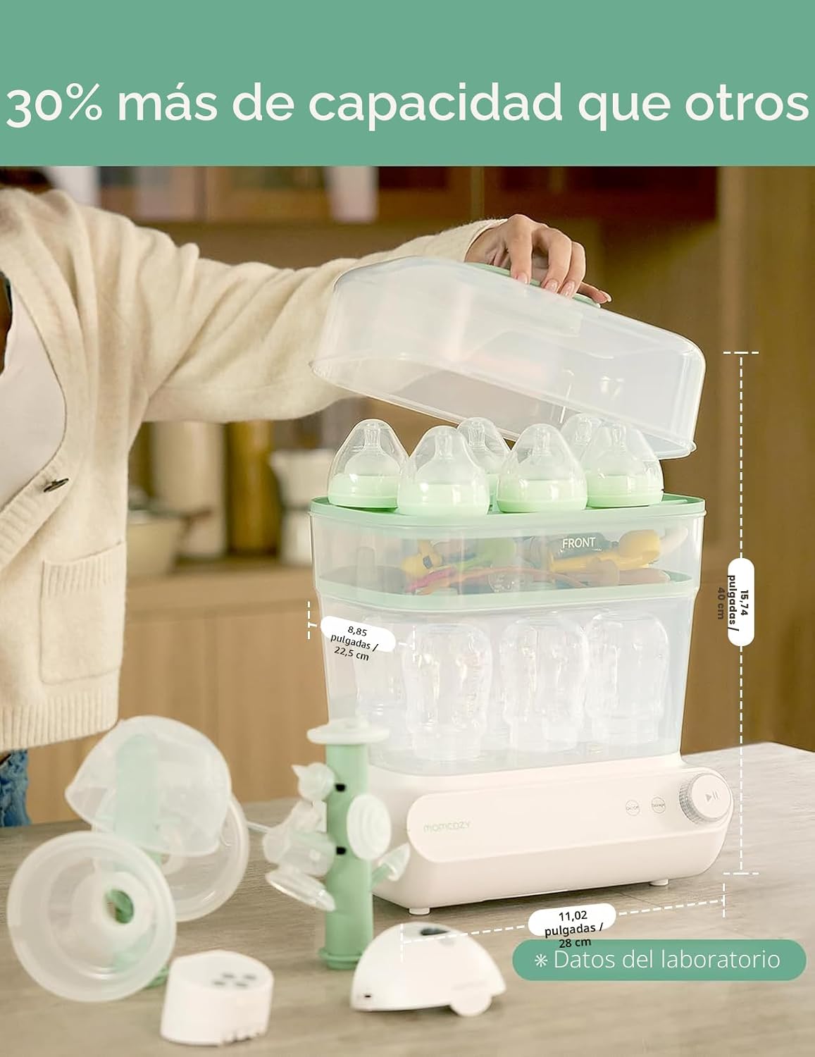 Momcozy Esterilizador y secadora de botellas grandes de 3 capas y c...