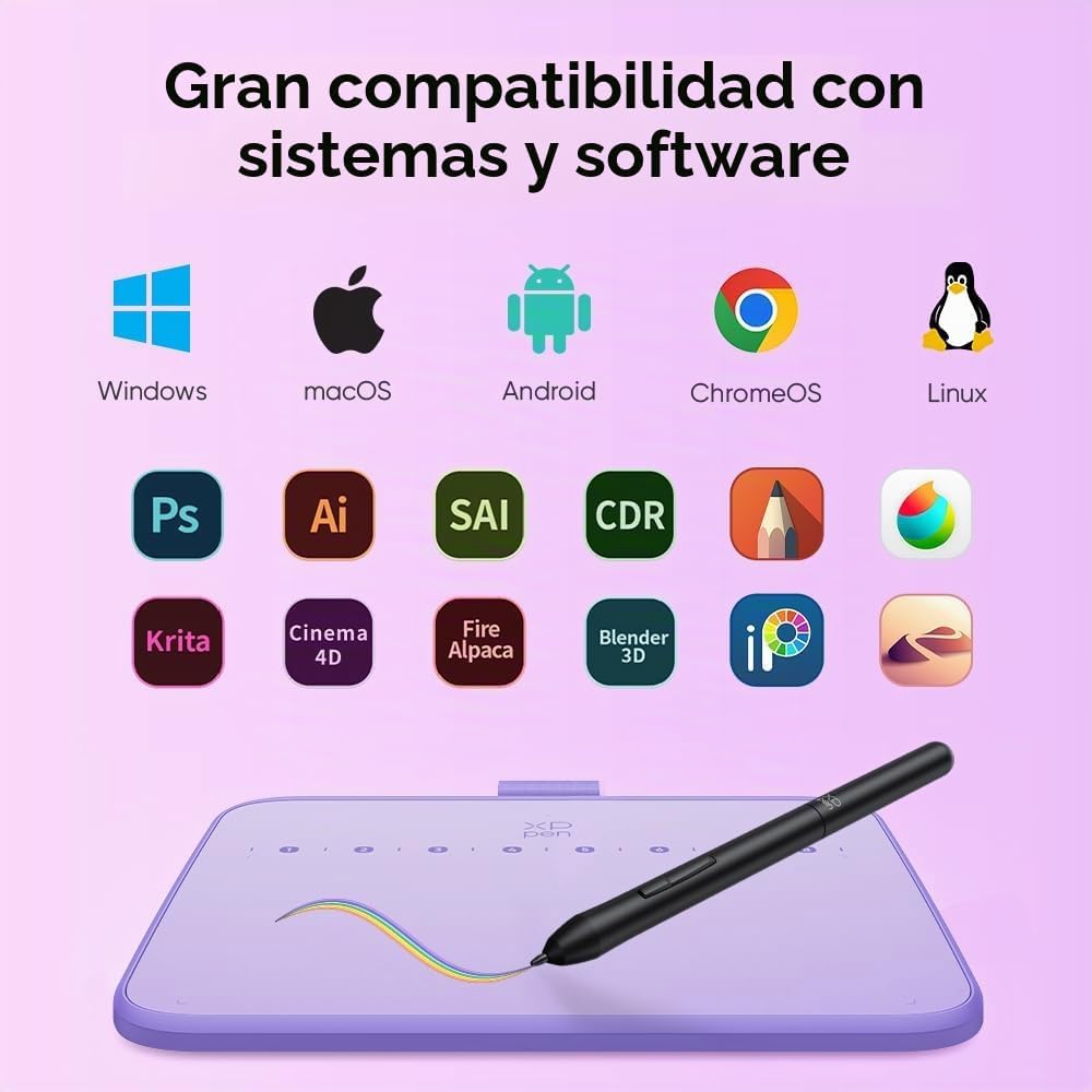 XPPen Deco 640 - Tableta de dibujo púrpura con 16384 niveles de pre...