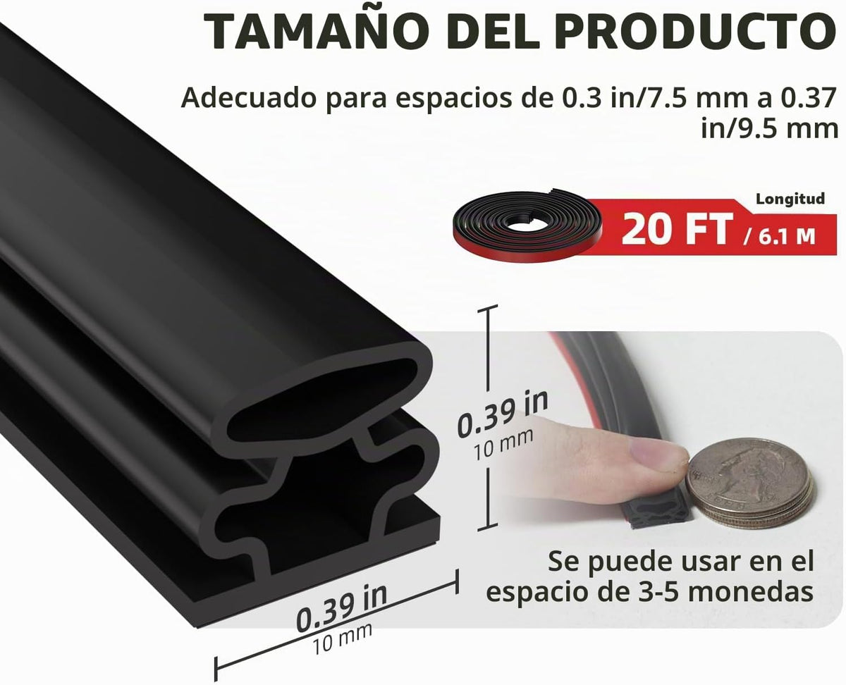 JSIWOTH Tira de sellado, burlete de goma negro en forma de D para p...