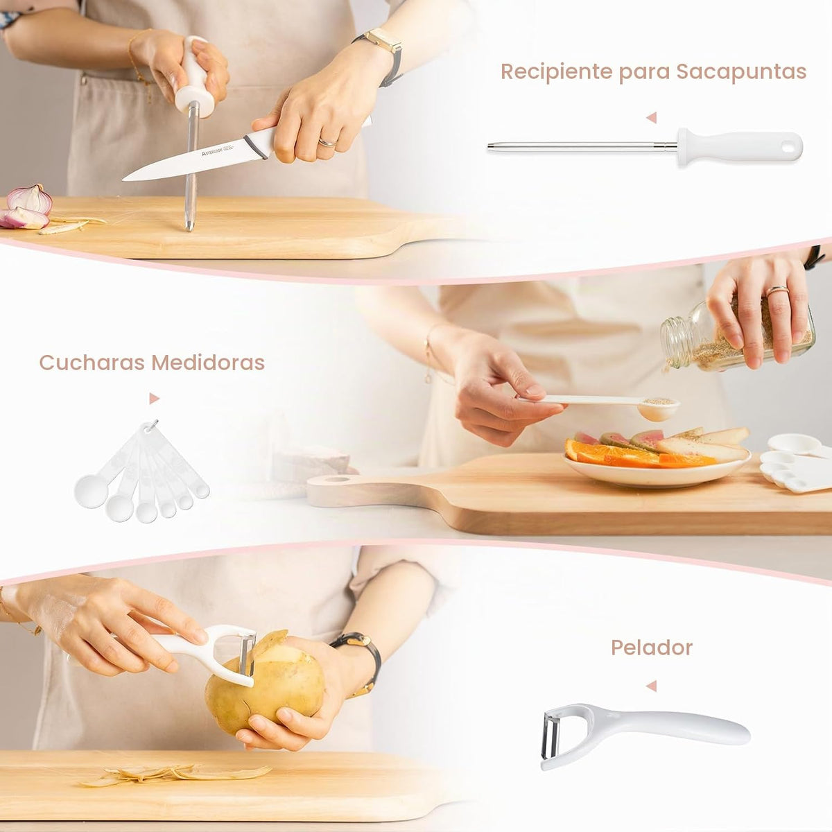 Astercook - Juego de cuchillos con bloque y afilador, juego de cuch...