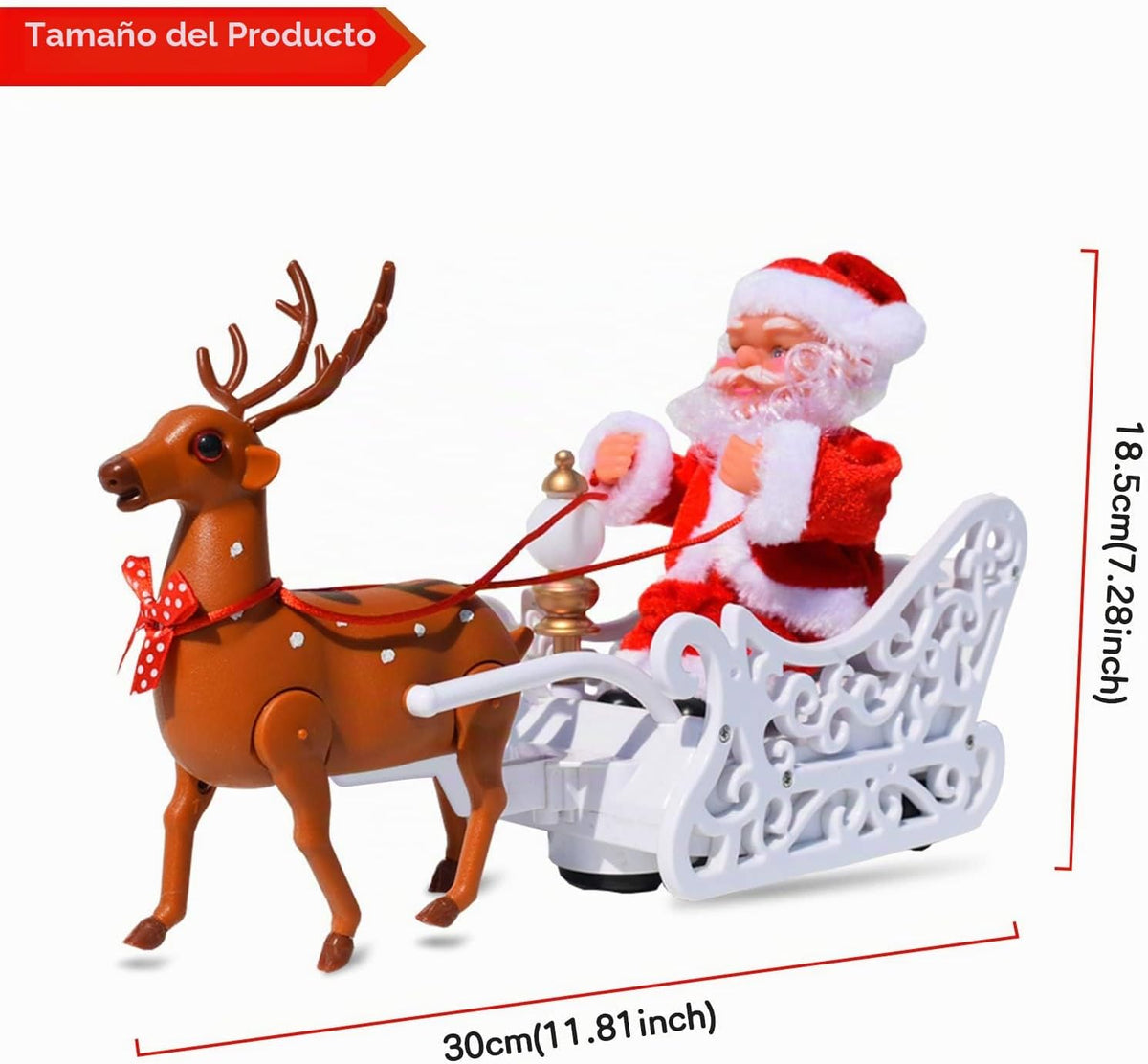 Muñeca de Papá Noel con trineo de alce PUPPY GO, carro eléctrico un...