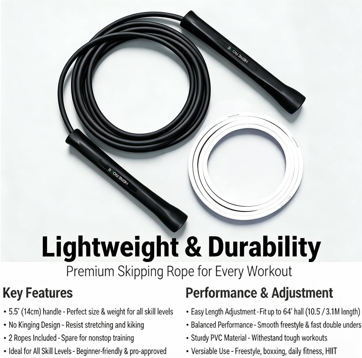 HEREROPE Cuerda de saltar ajustable \u2013 Cuerda de saltar de PVC...