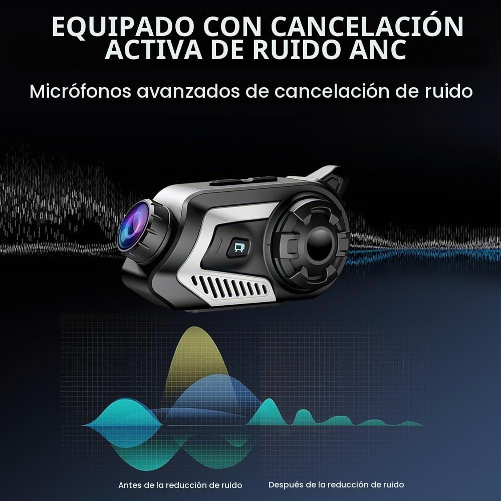 OBEST Auriculares Bluetooth para casco de motocicleta con cámara 2K...