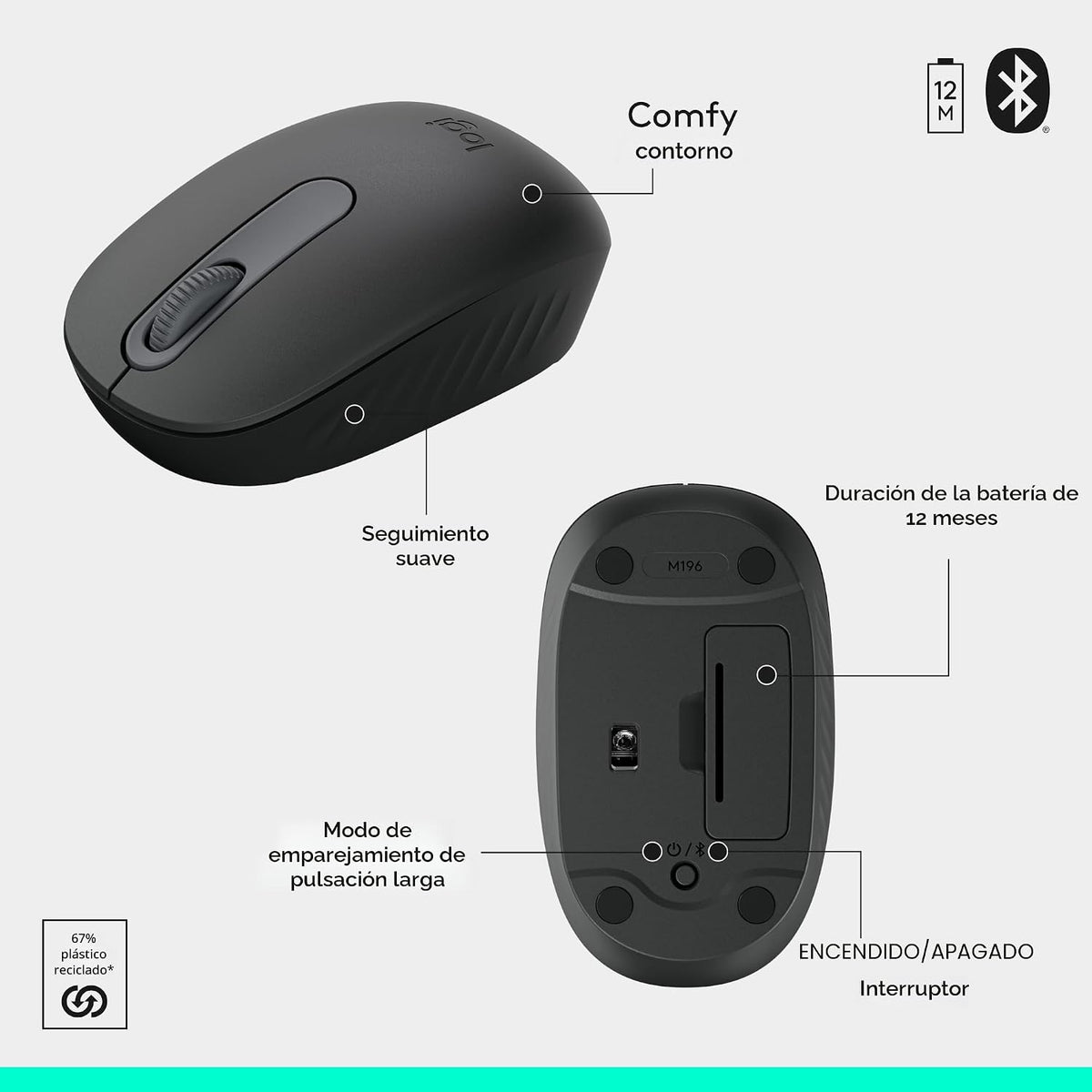 Logitech MK250 Combo de teclado y mouse inalámbricos Bluetooth - Gr...