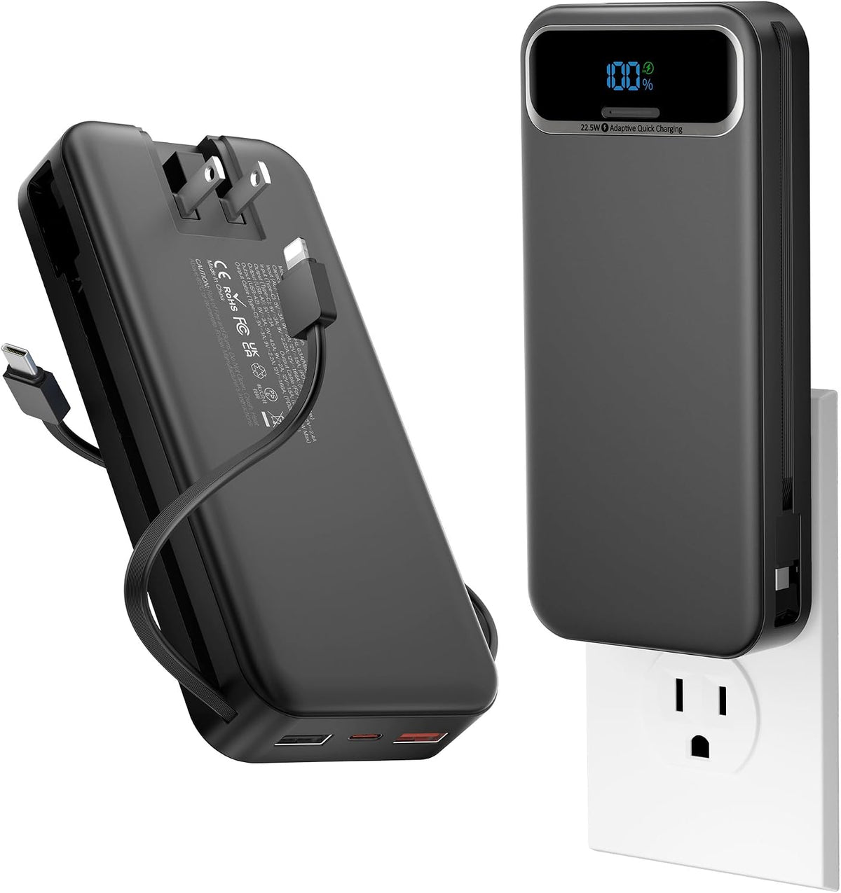 aonidi - Cargador portátil de 20000 mAh con cables integrados y enc...