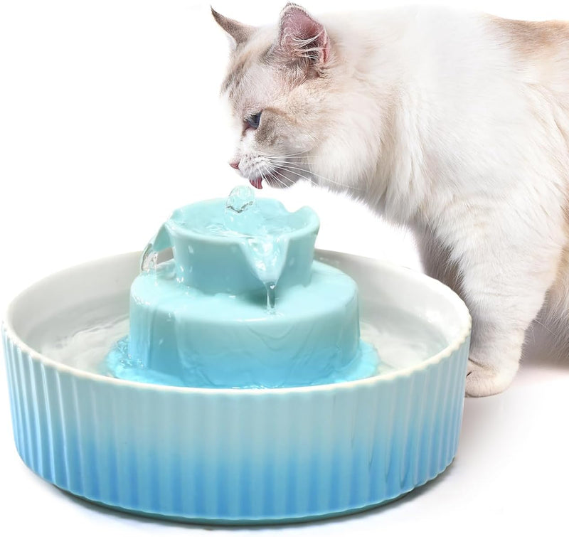 NautyPaws Fuente de agua de cerámica para gatos, fuente de cerámica...
