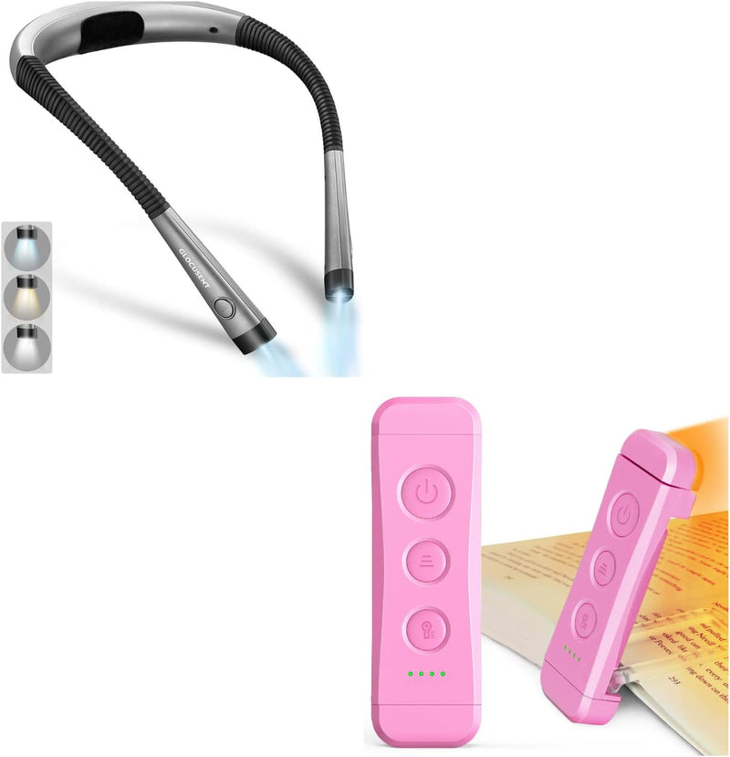 Glocusent Luz de libro recargable USB para leer en la cama, luz de...