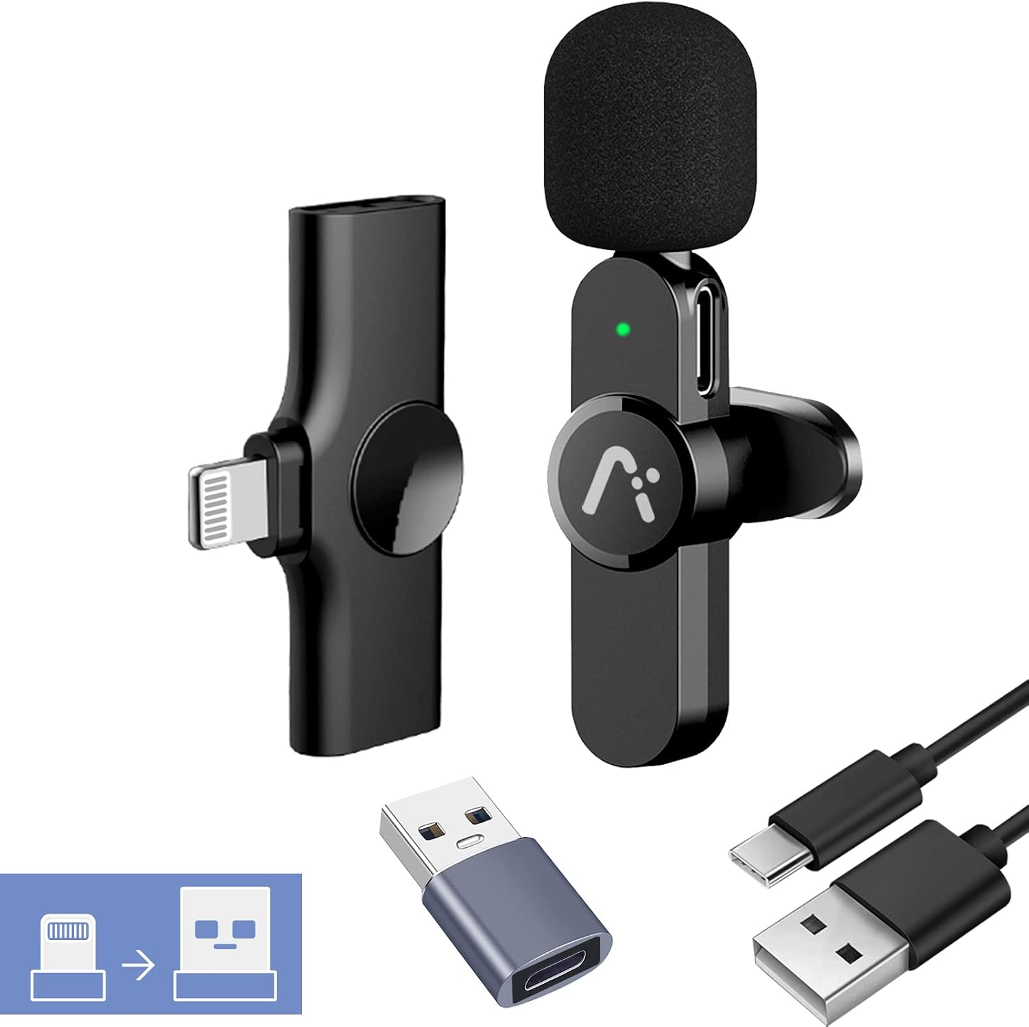 Aisizon Micrófono inalámbrico de solapa, micrófonos con clip, audio...
