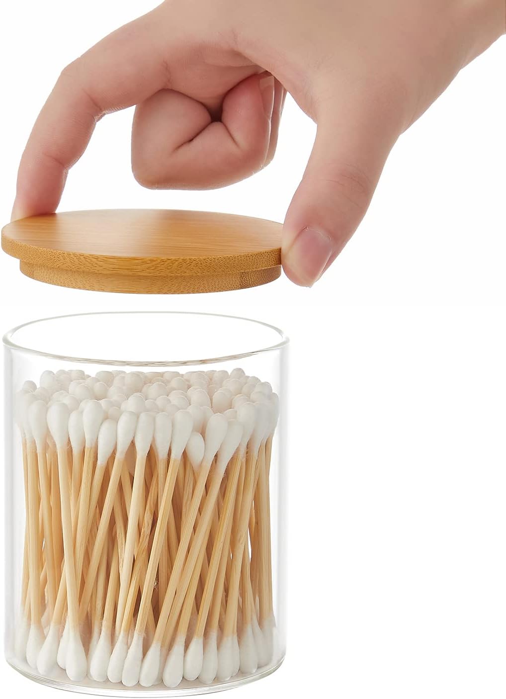 INIUNIK Dispensador de soporte de vidrio con tapa de bambú, paquete...