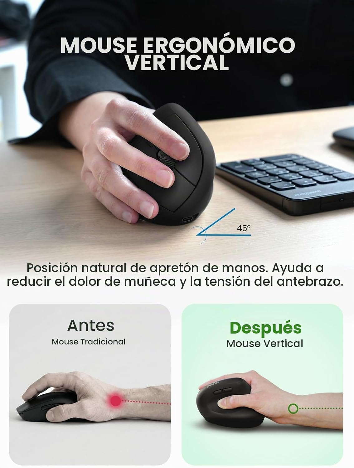 Perixx PERIDUO-606IIA Teclado ergonómico compacto inalámbrico 3 en...