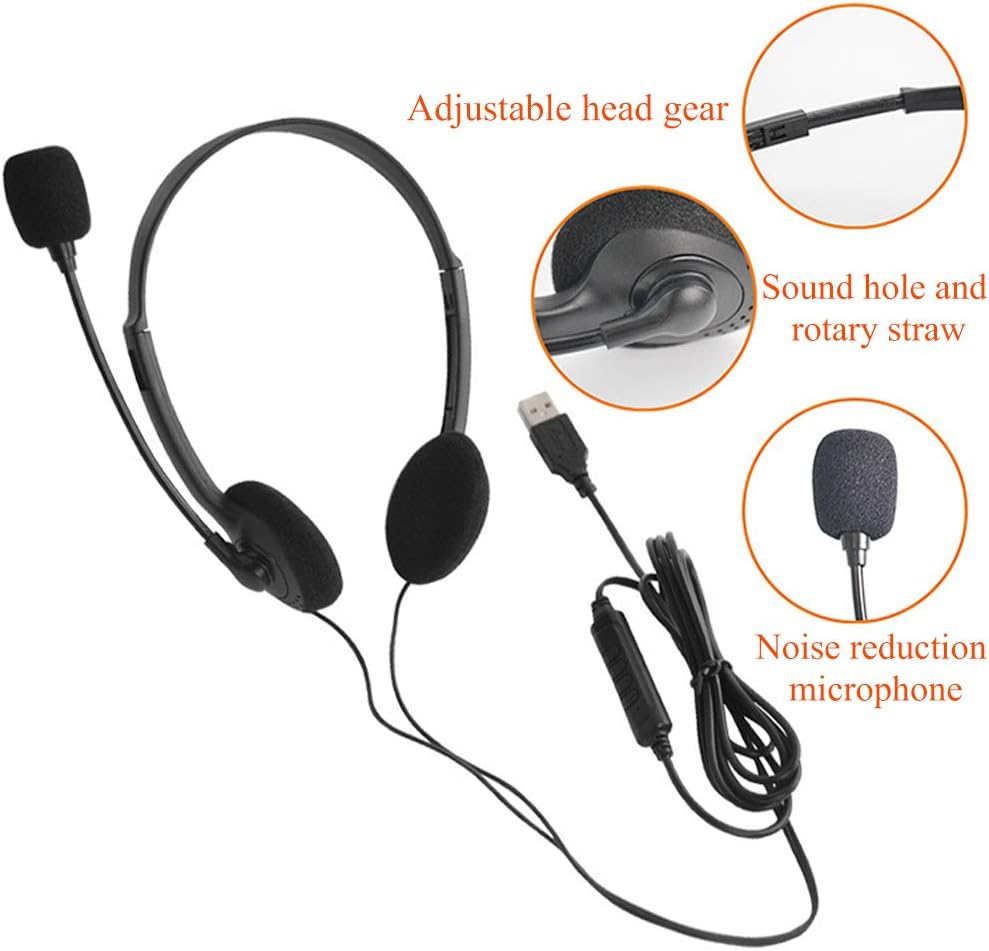CALIDAKA Auriculares USB con micrófono, auriculares ligeros de PC p...