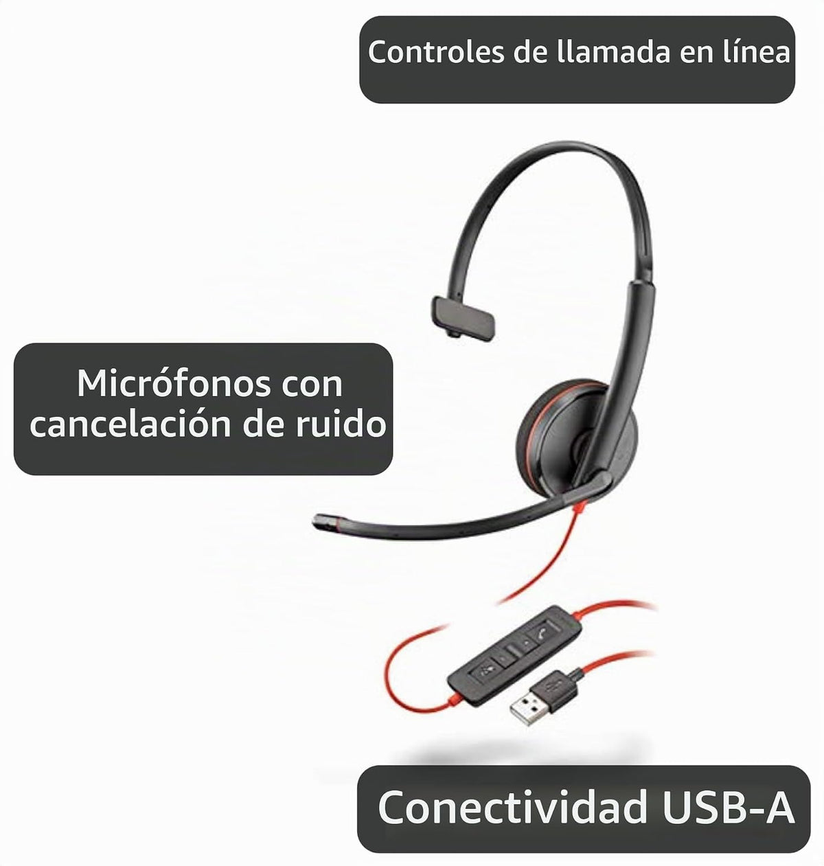Plantronics Blackwire 3210 - Auriculares con cable de un solo oído...