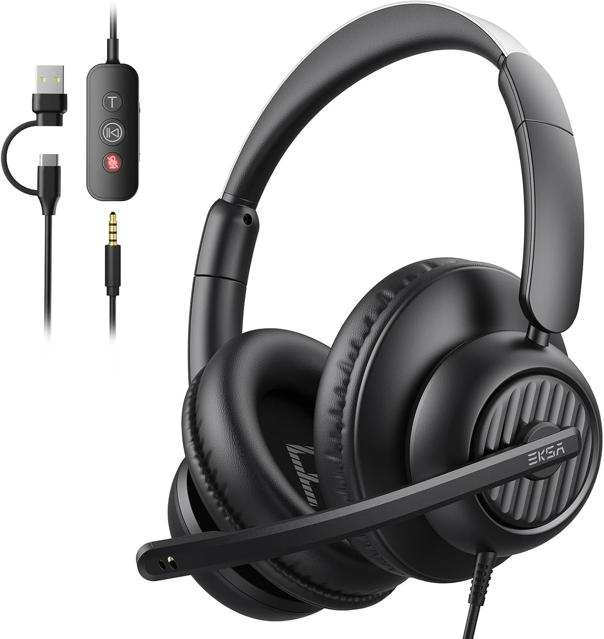 EKSA H8 - Auriculares USB con micrófono para trabajo, auriculares e...
