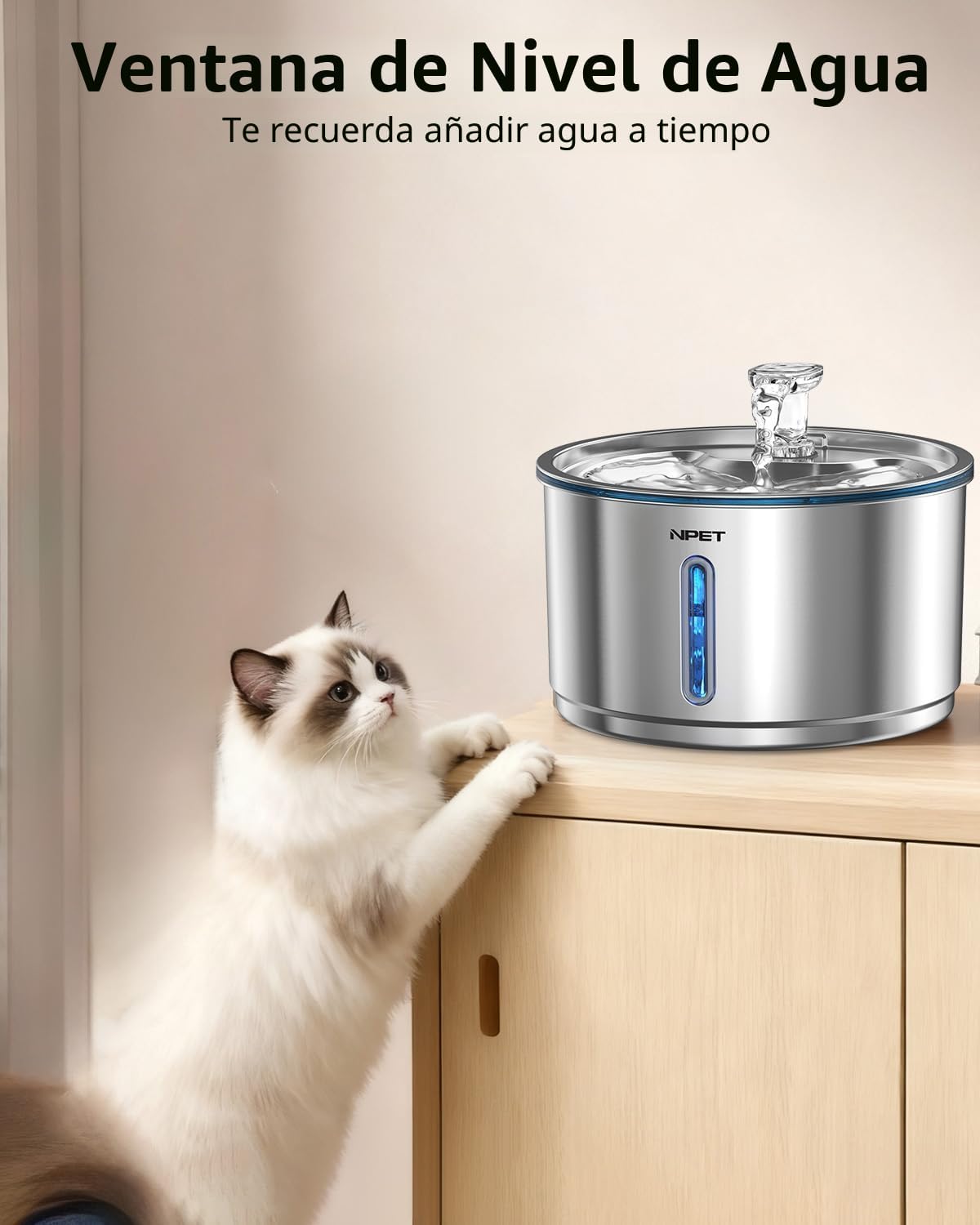 NPET Fuente de agua para gatos de acero inoxidable, dispensador aut...