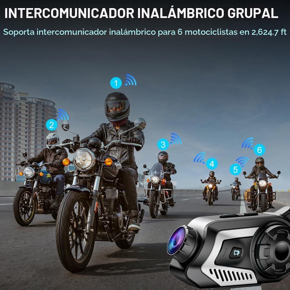 OBEST Auriculares Bluetooth para casco de motocicleta con cámara 2K...