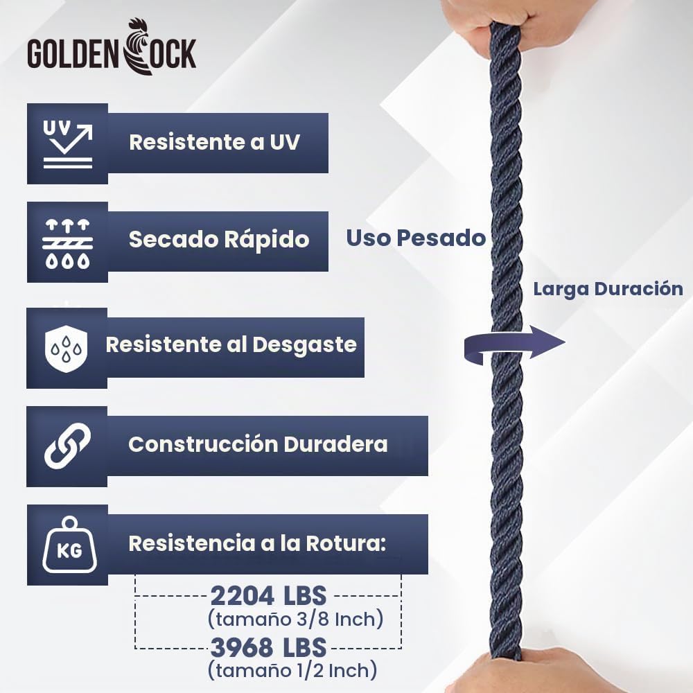 Cuerda trenzada de polipropileno resistente, poliéster y nailon, re...