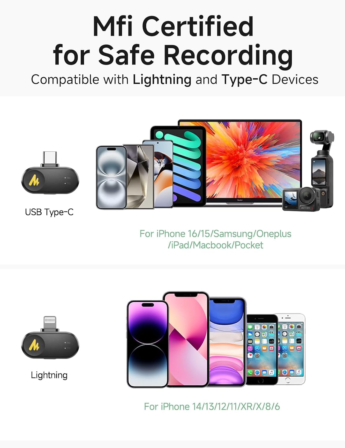 Micrófono inalámbrico MAONO T1 para iPhone\/Android (conjunto combi...