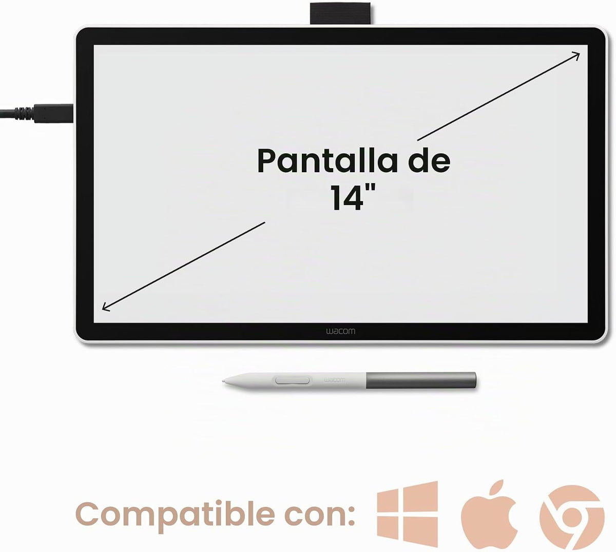 Wacom One 14, tableta de dibujo con pantalla y bolígrafo laminados...