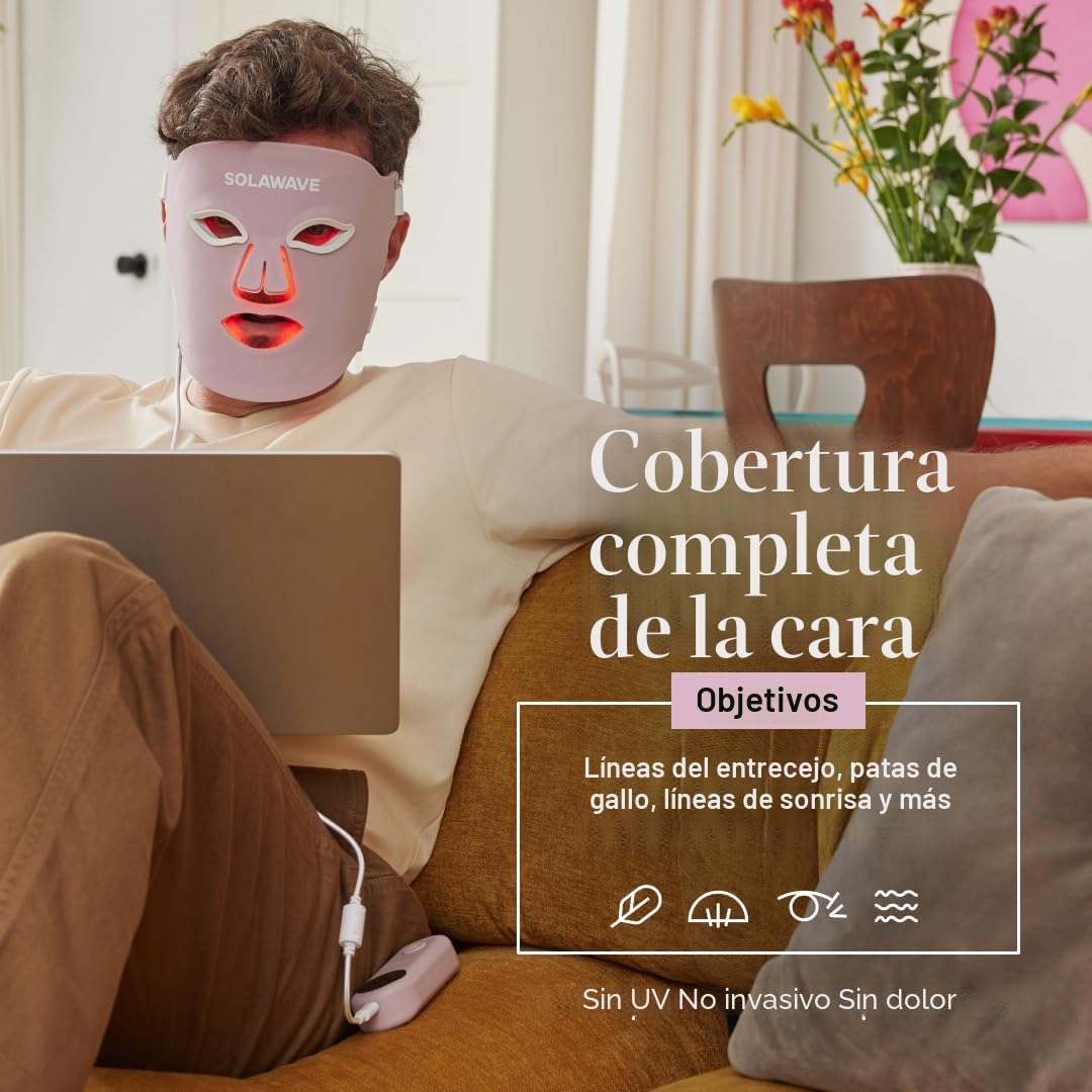 Solawave Máscara facial de terapia de luz roja | Máscara de luz roj...