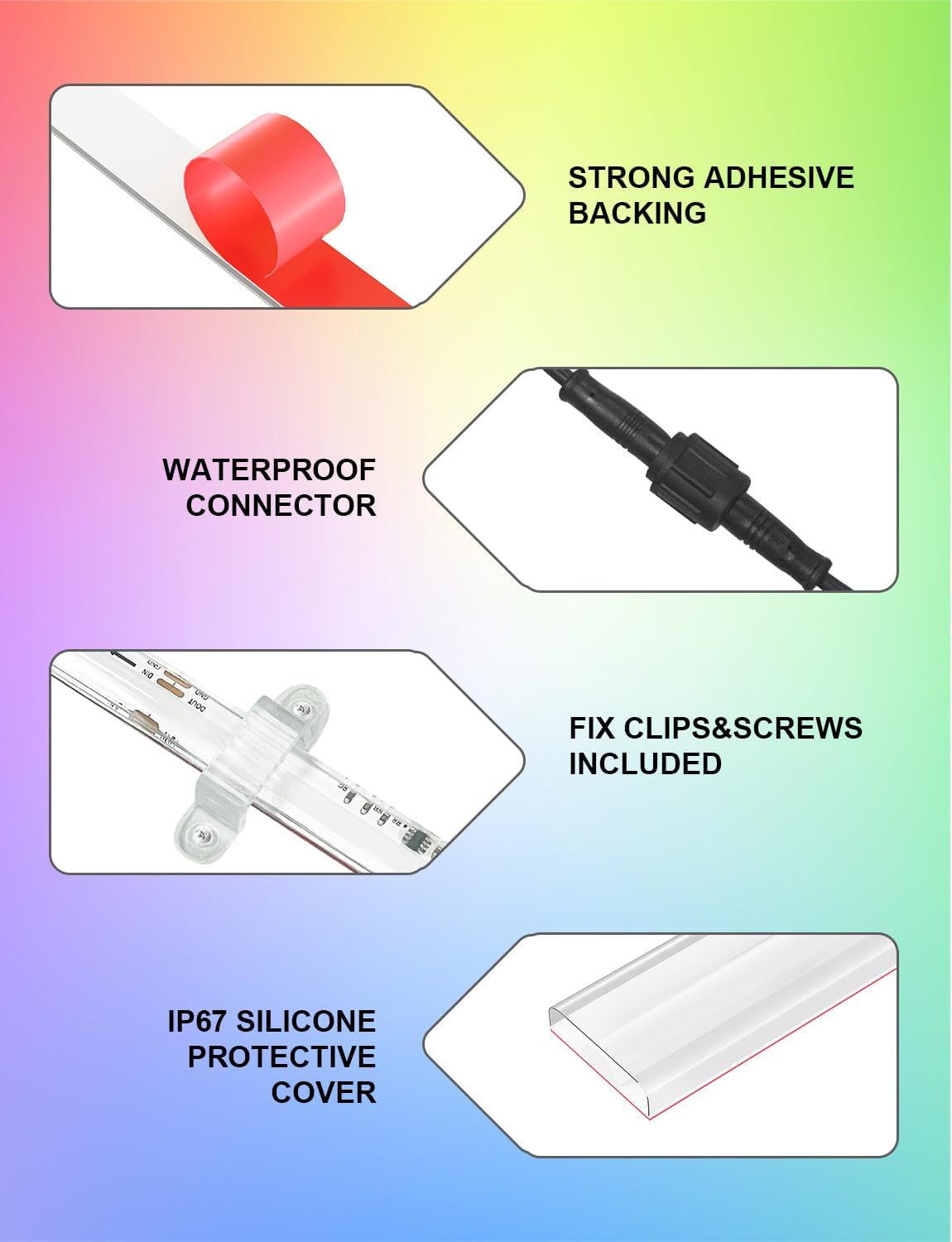 Tira de luces LED COB de 80 pies para exteriores, Smart RGB IC IP67...