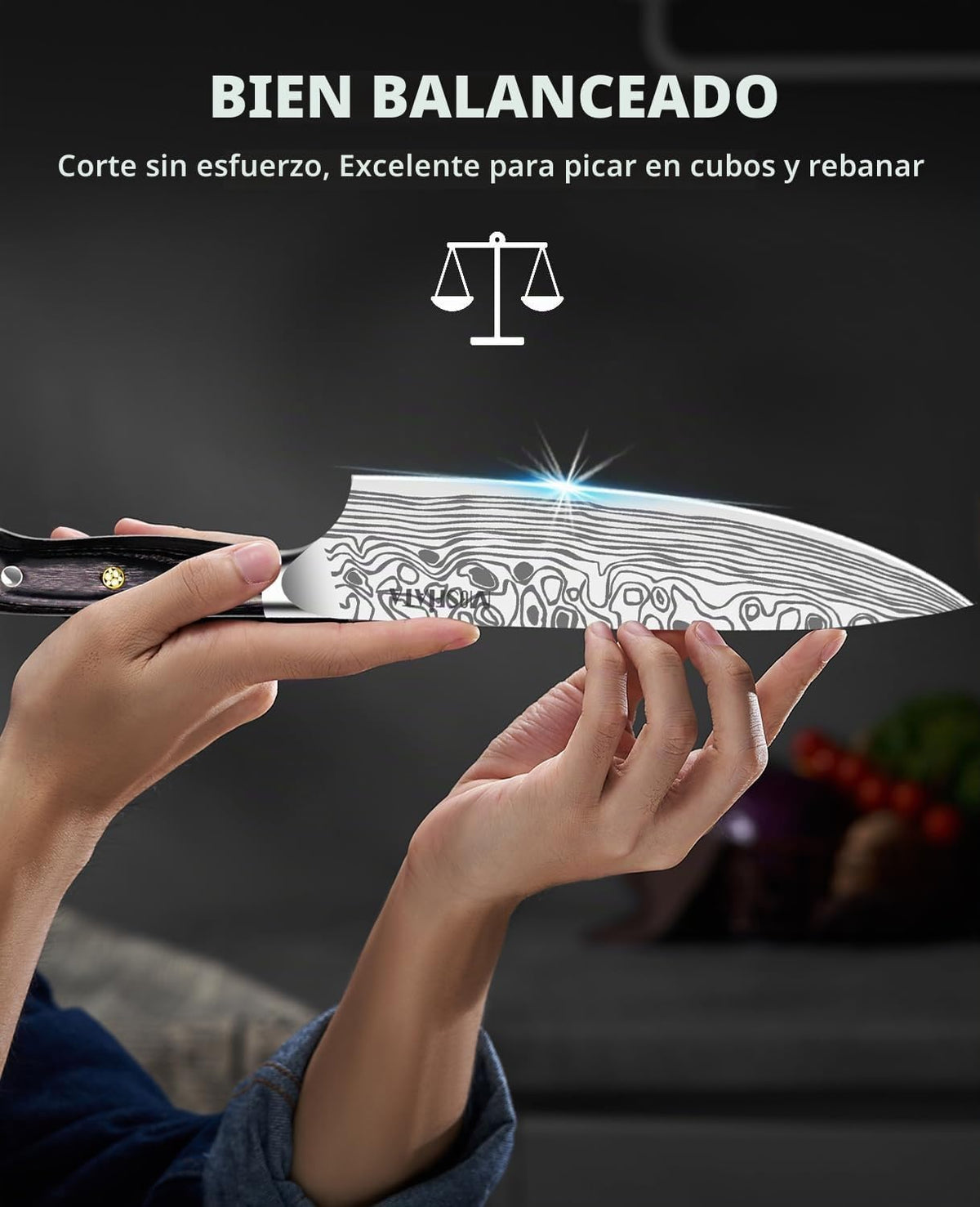 MOSFiATA - Cuchillo de chef profesional súper afilado de 8 pulgadas...