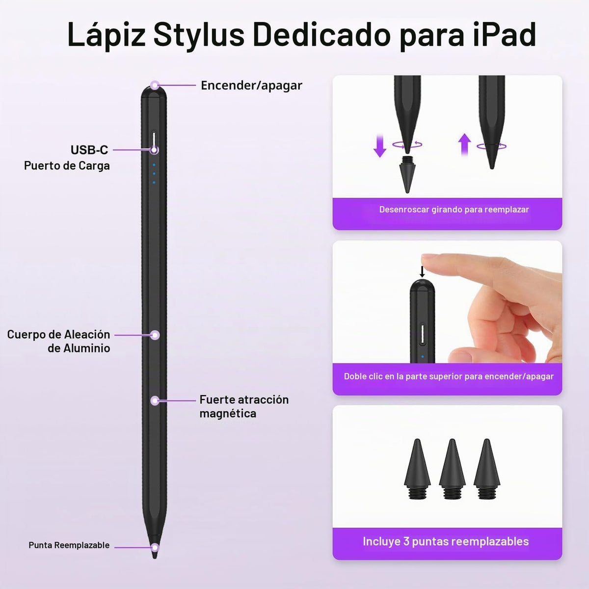 Lápiz óptico para iPad A16\/11ª generación (2018-2026), paquete de...