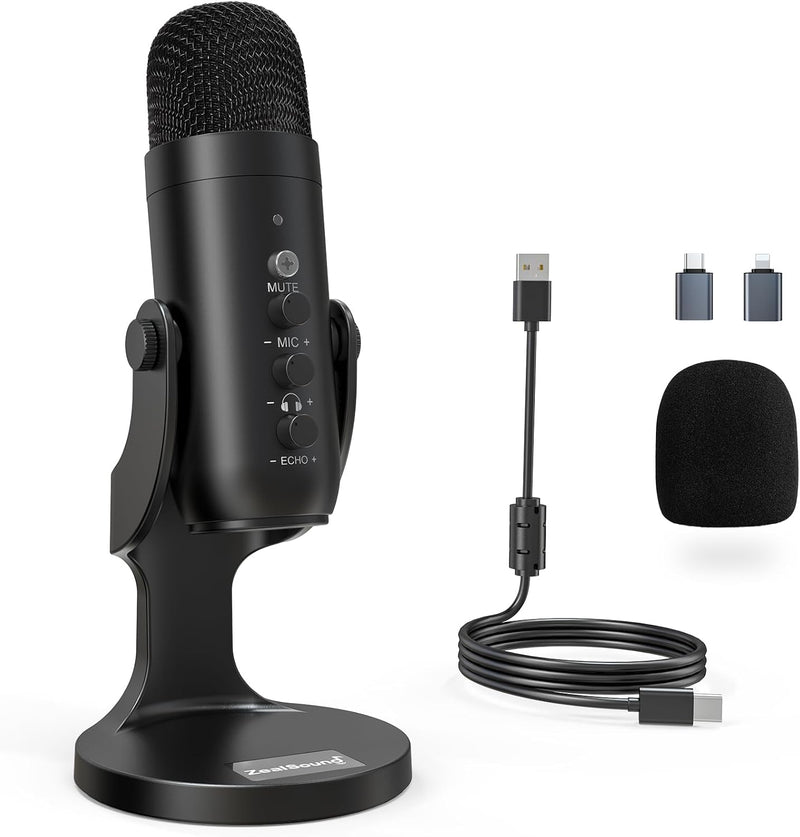 ZealSound Micrófono Podcast para PC, Micrófono USB con Cancelación...
