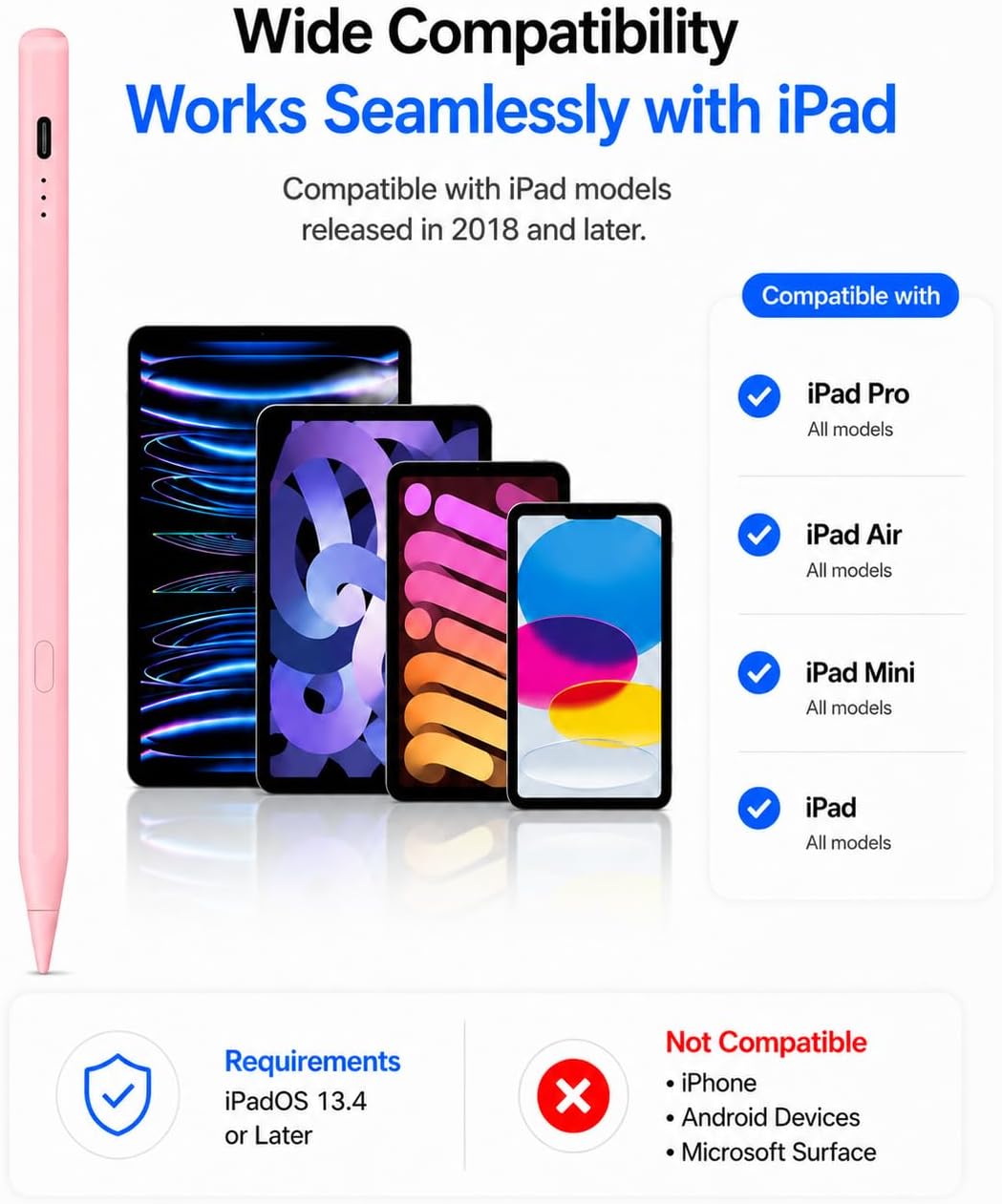 Lápiz óptico para iPad 2018-2026 con estuche para lápices, carga rá...