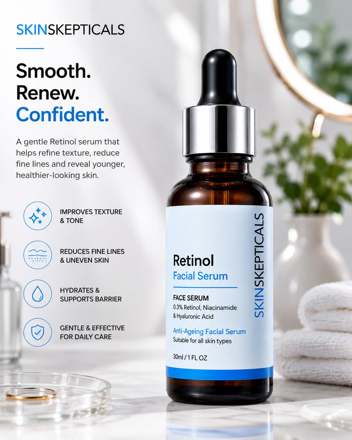 SKINSKEPTICALS Suero facial de retinol 0.3% con niacinamida y ácido...