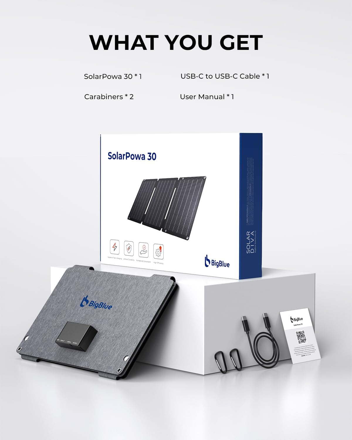 BigBlue - Cargador solar de carga rápida de 30 W con salidas USB-A,...