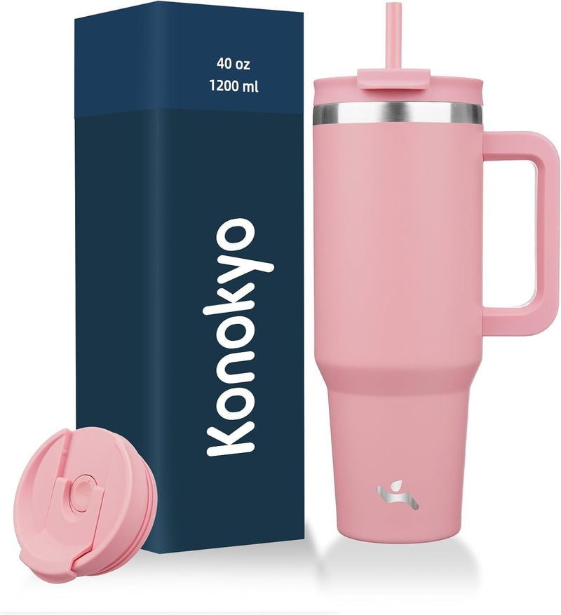 Konokyo - Vaso de 40 onzas con asa y 2 pajillas, botella de agua ai...