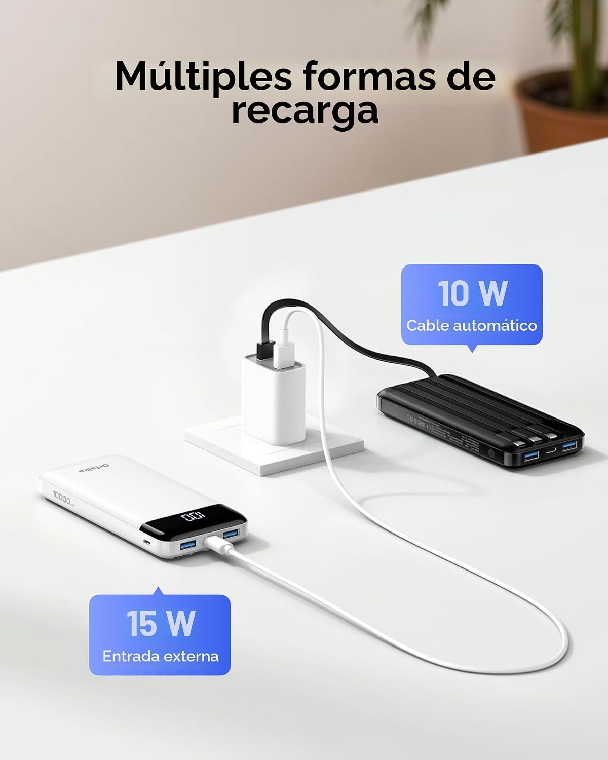Orfeika Cargador portátil de carga rápida con 4 cables integrados |...