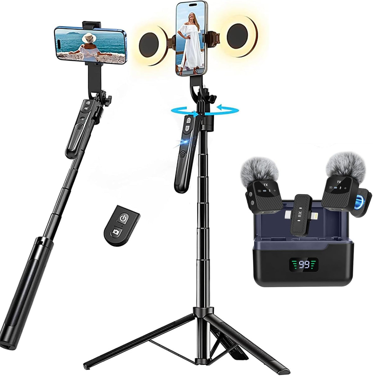 Zarcaco Kit profesional de vlogging para iPhone\/Android, trípode d...