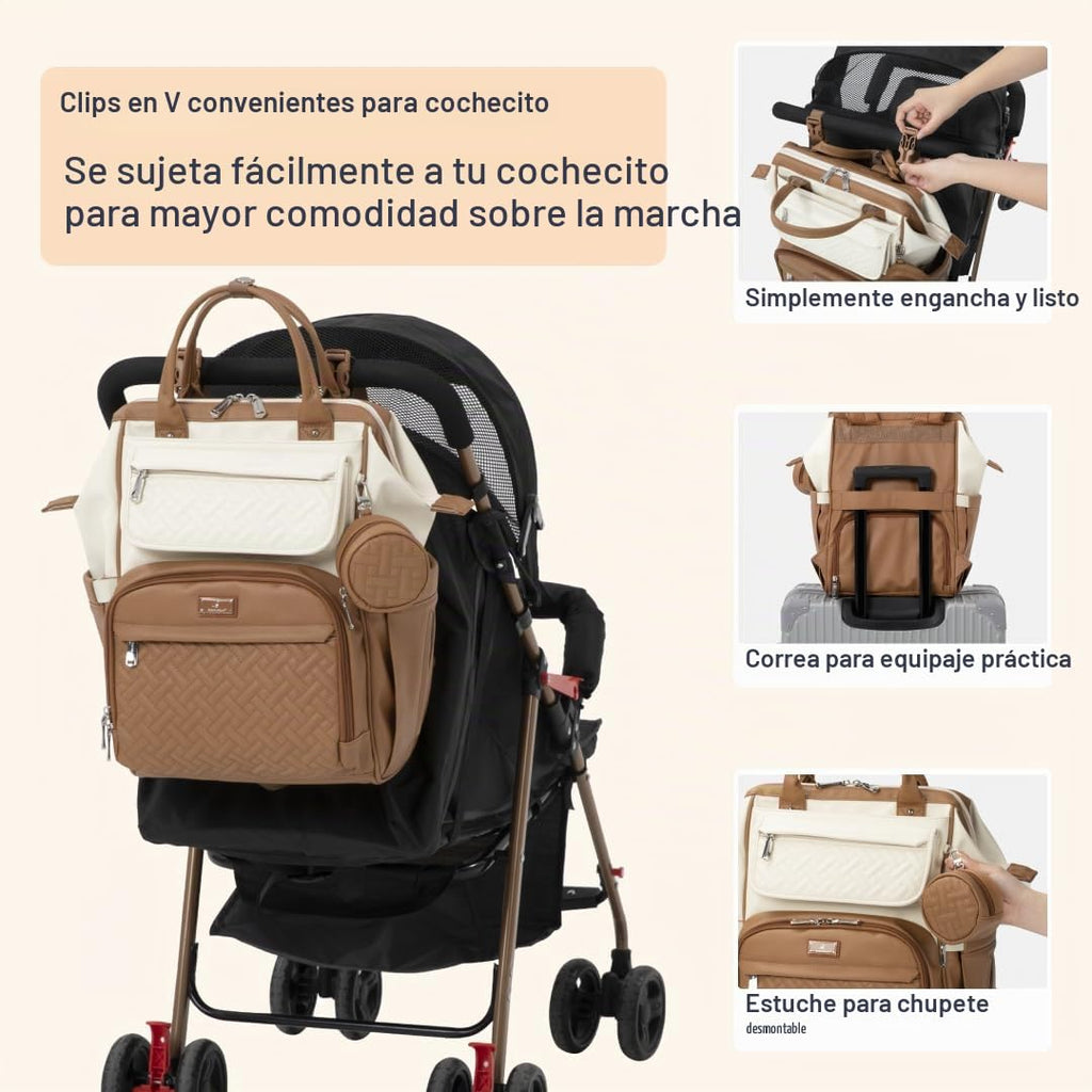 BabbleRoo Mochila de cuero para pañales, bolsas grandes multifunció...