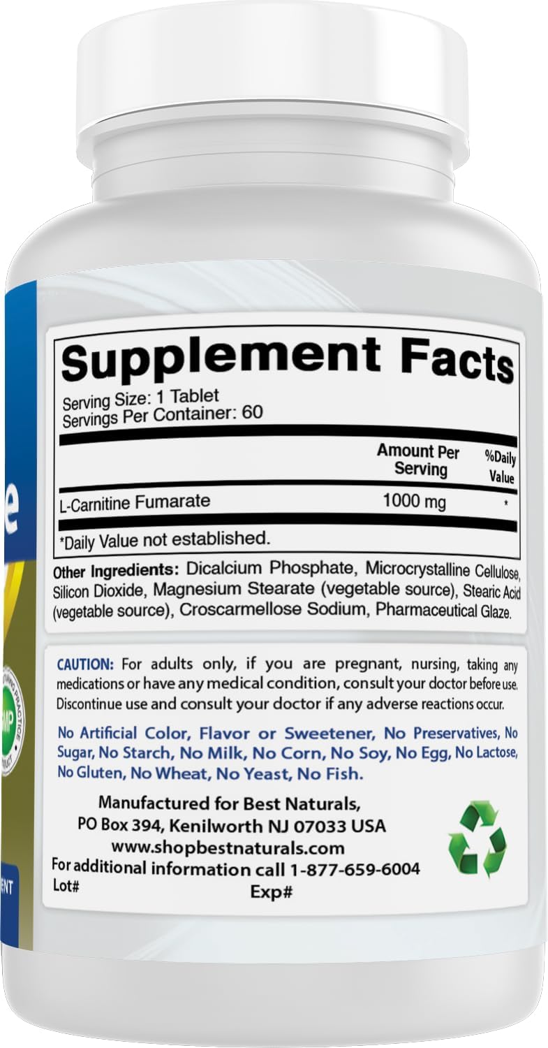 Best Naturals L-Carnitina 1000mg 60 tabletas (60 unidades (paquete...