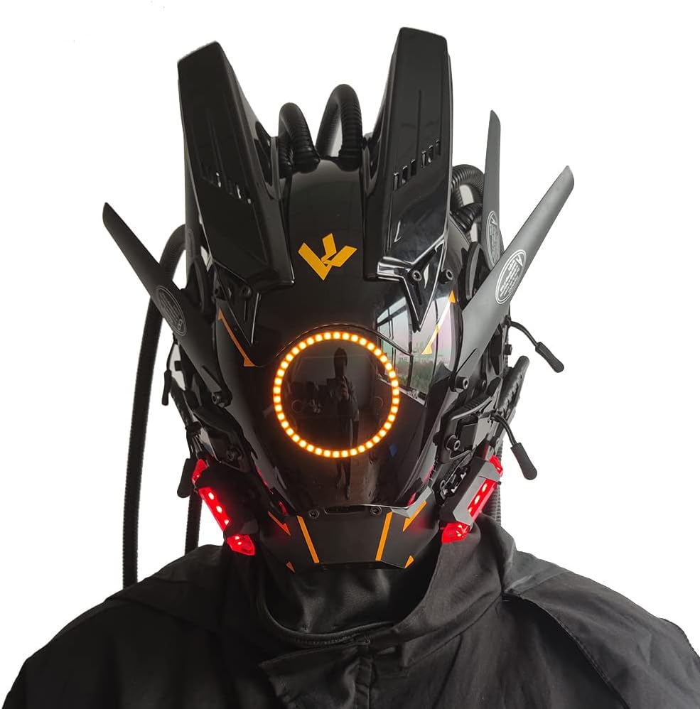 KYEDAY Máscara punk cosplay para hombres, luz redonda con trenzas m...