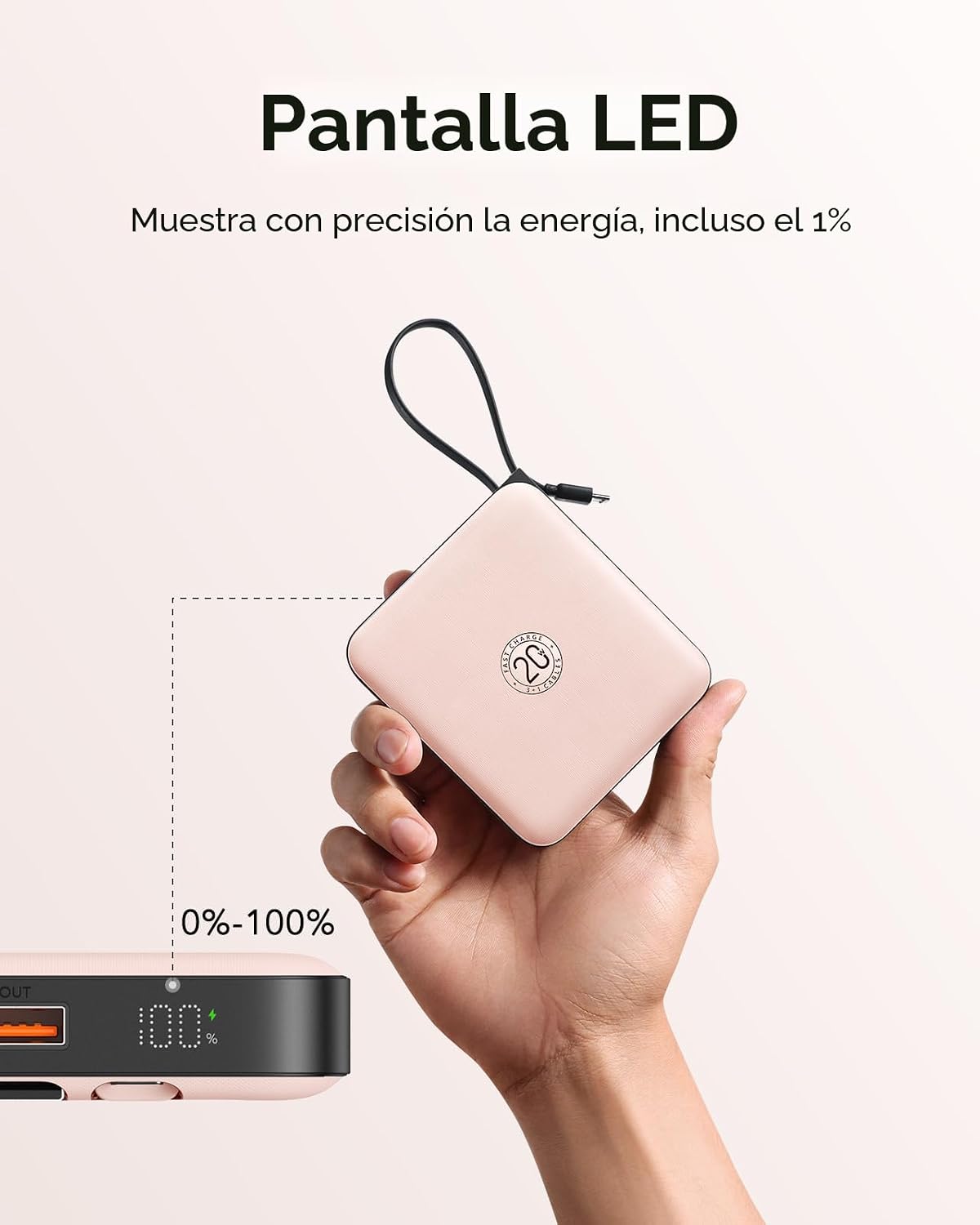 VRURC Cargador portátil para iPhone cables incorporados, banco de e...