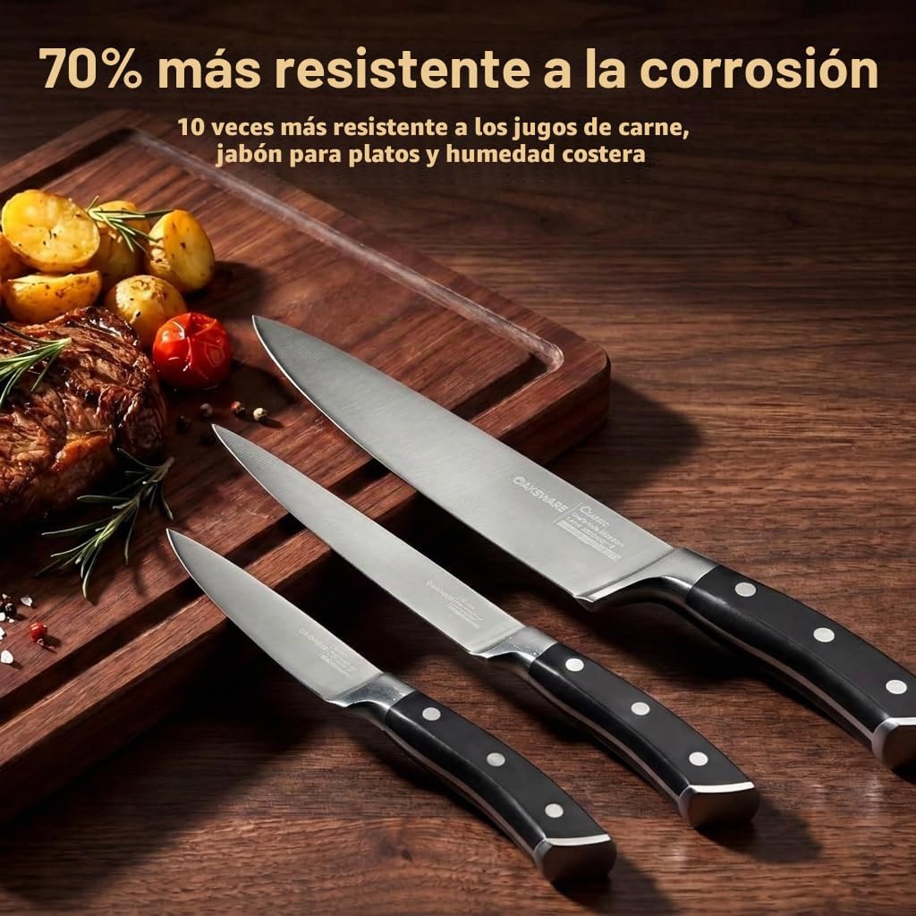 OAKSWARE Juego de cuchillos de cocina 3 piezas, cuchillos de chef a...