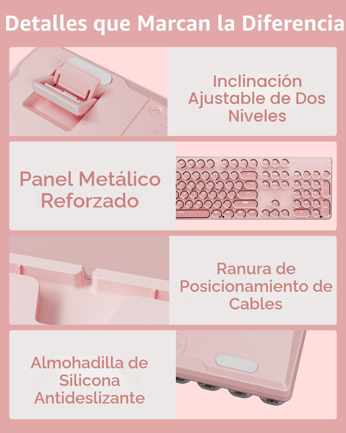 Teclado mecánico inalámbrico estilo máquina de escribir con retroil...